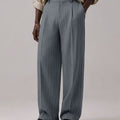 Mens Pinstripe Wide Leg Pants - Pleated & Drawstring