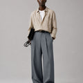 Mens Pinstripe Wide Leg Pants - Pleated & Drawstring