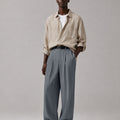 Mens Pinstripe Wide Leg Pants - Pleated & Drawstring