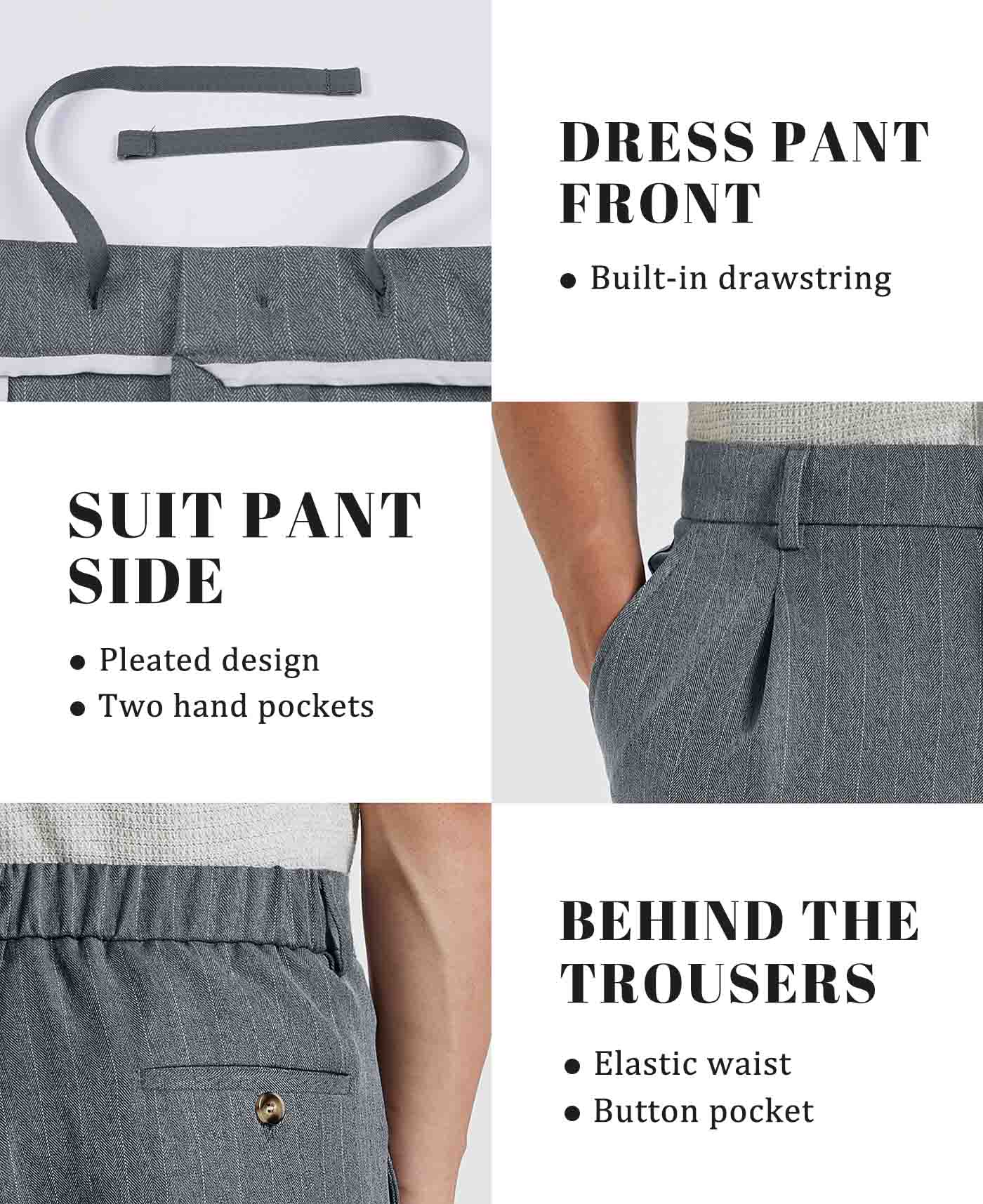 Mens Pinstripe Wide Leg Pants - Pleated & Drawstring