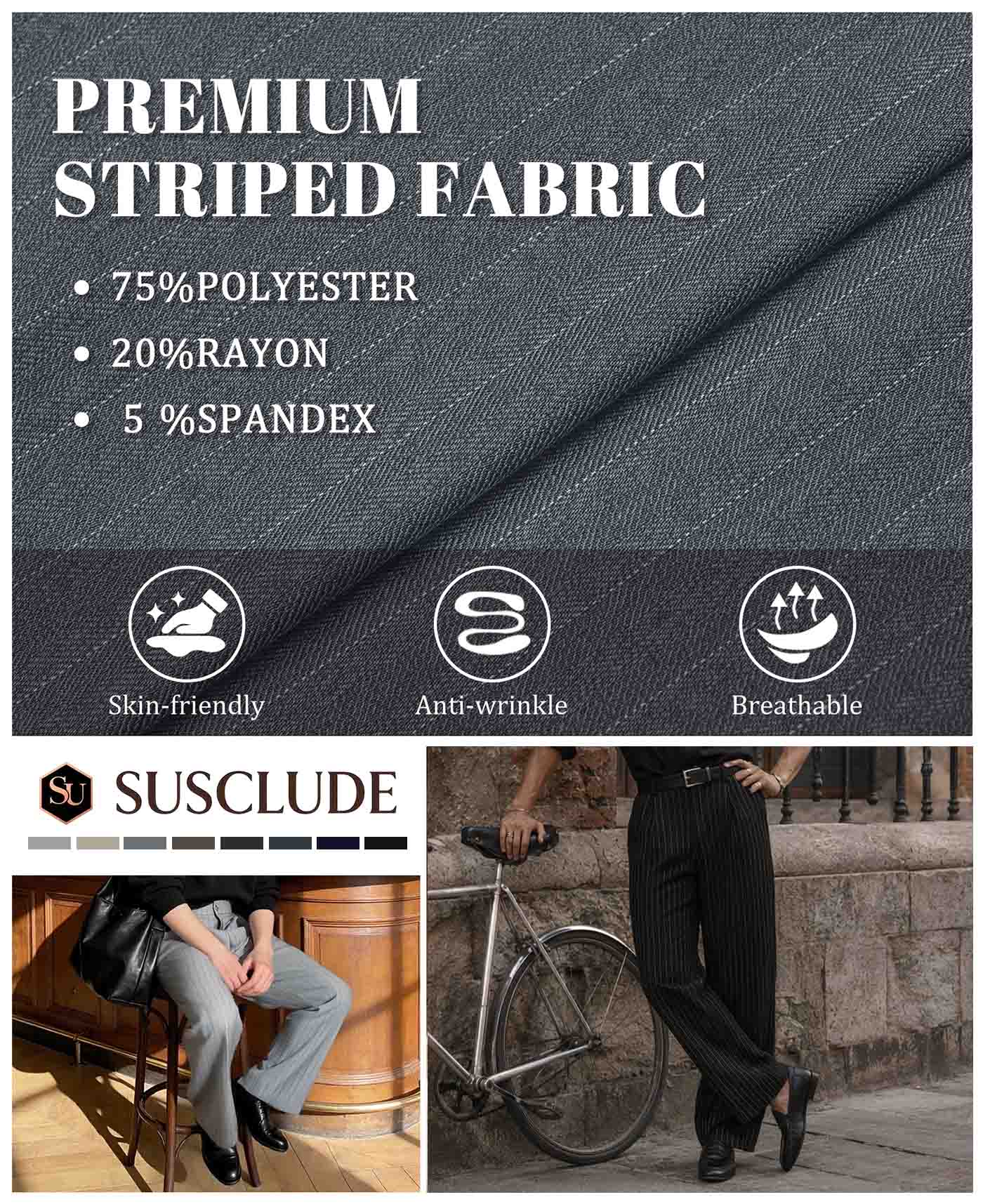 Mens Pinstripe Wide Leg Pants - Pleated & Drawstring