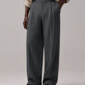 Mens Pinstripe Wide Leg Pants - Pleated & Drawstring