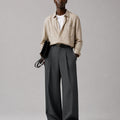 Mens Pinstripe Wide Leg Pants - Pleated & Drawstring