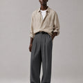 Mens Pinstripe Wide Leg Pants - Pleated & Drawstring