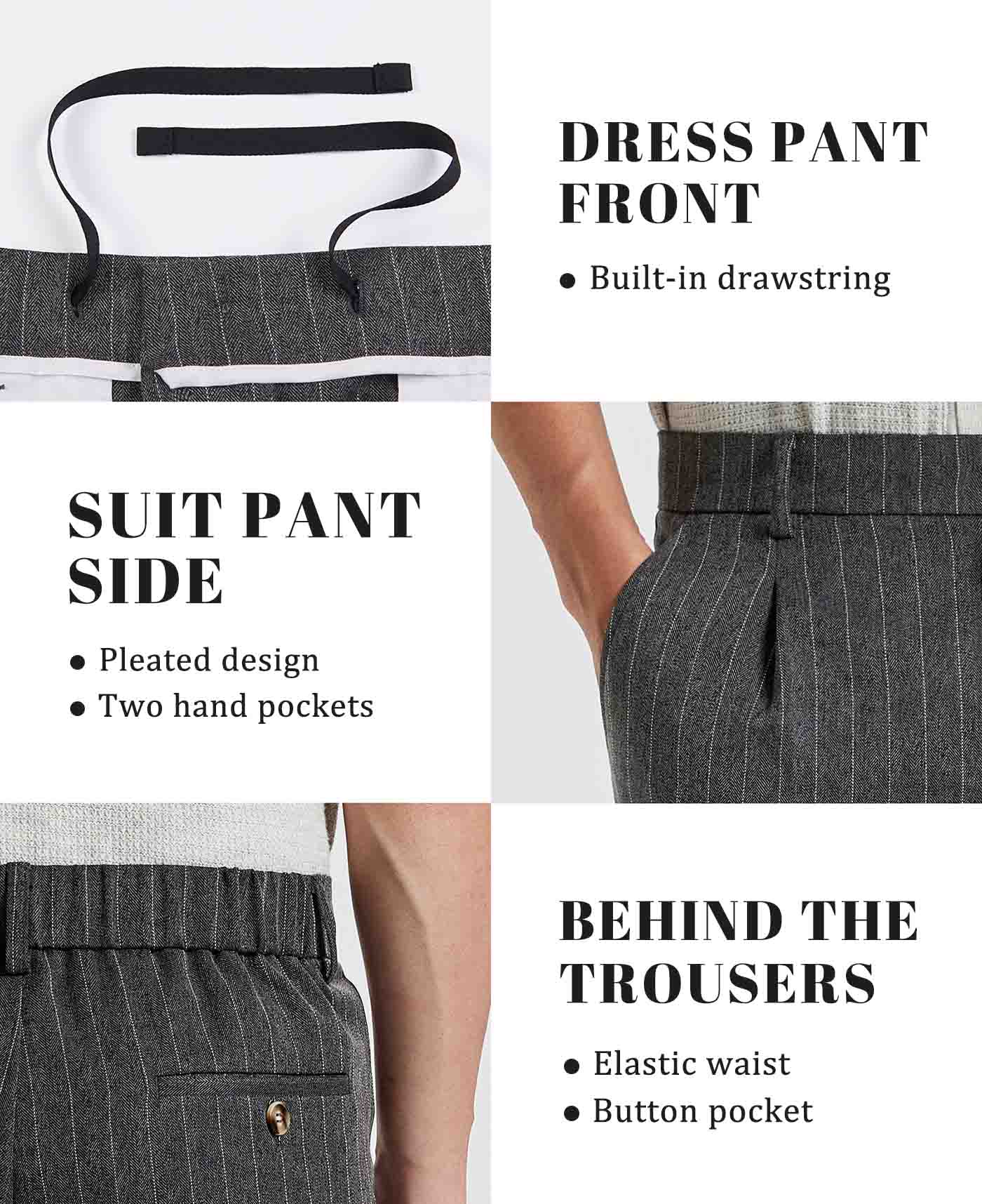 Mens Pinstripe Wide Leg Pants - Pleated & Drawstring