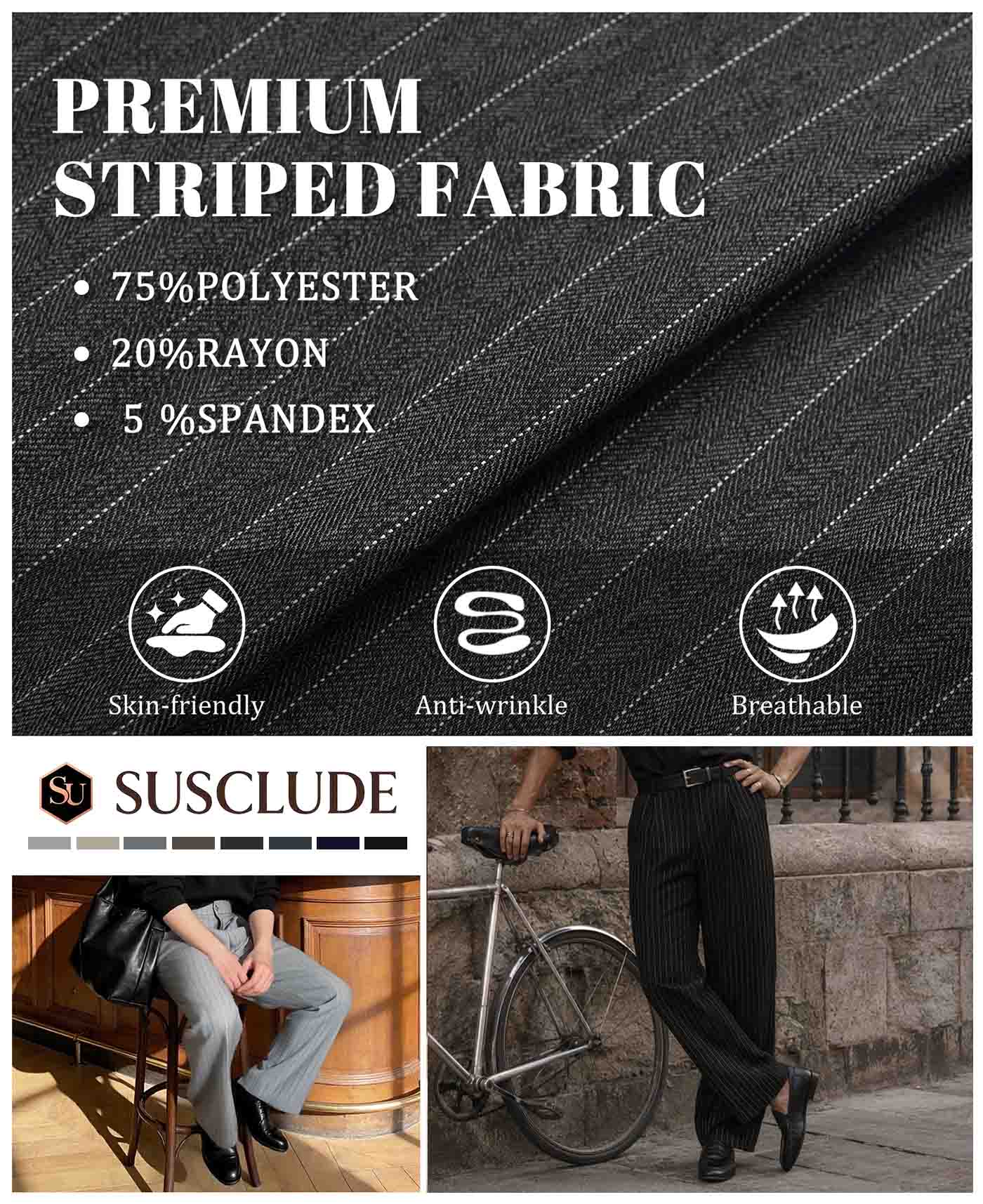 Mens Pinstripe Wide Leg Pants - Pleated & Drawstring
