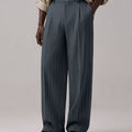 Mens Pinstripe Wide Leg Pants - Pleated & Drawstring