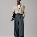 Mens Pinstripe Wide Leg Pants - Pleated & Drawstring