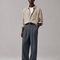 Mens Pinstripe Wide Leg Pants - Pleated & Drawstring