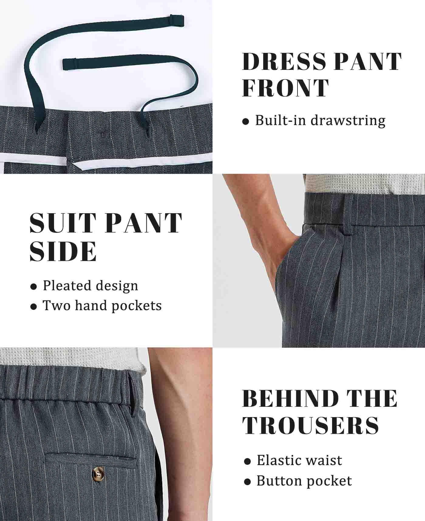 Mens Pinstripe Wide Leg Pants - Pleated & Drawstring
