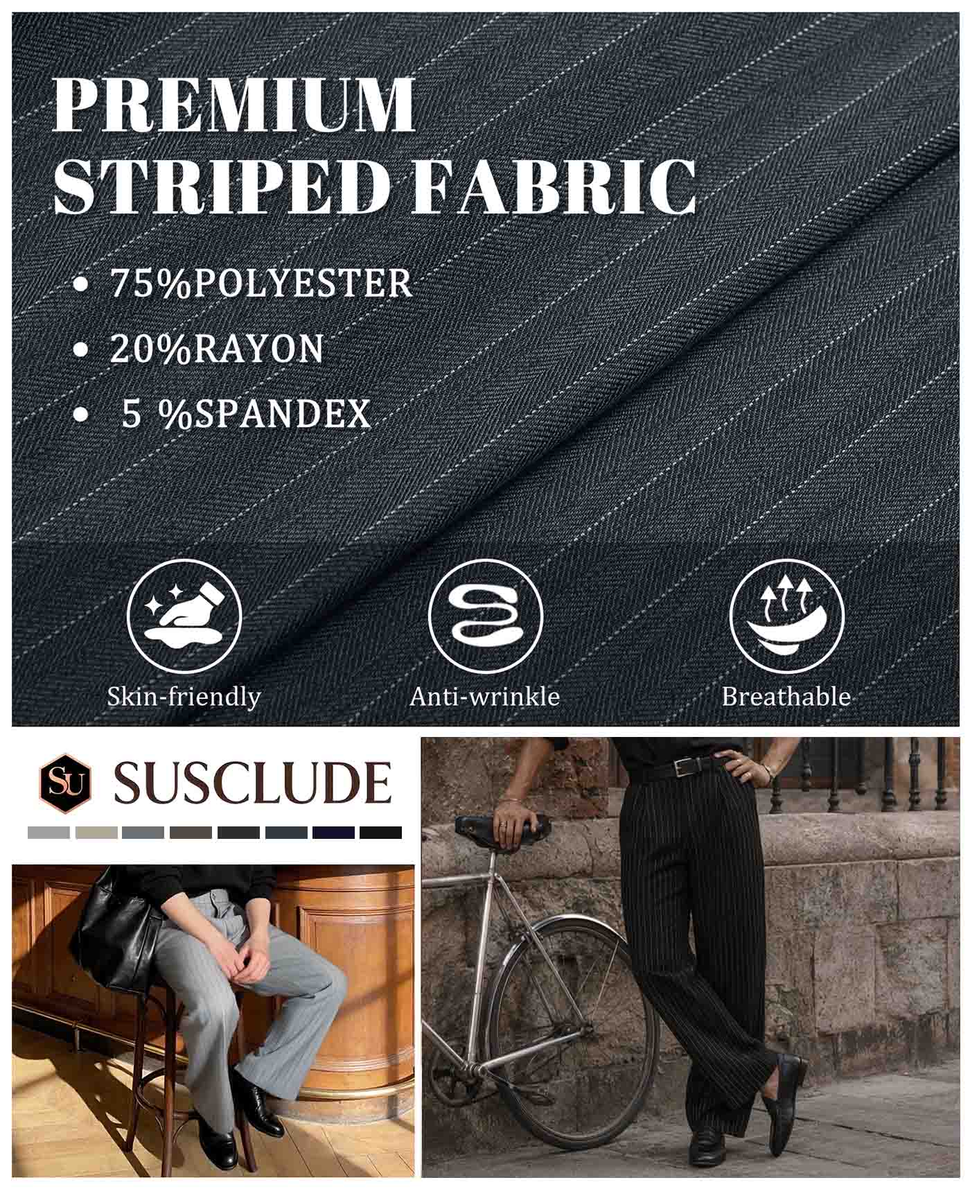 Mens Pinstripe Wide Leg Pants - Pleated & Drawstring
