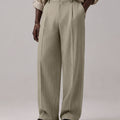Mens Pinstripe Wide Leg Pants - Pleated & Drawstring