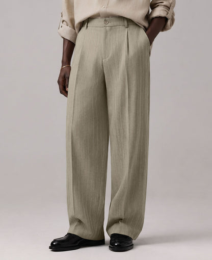 Mens Pinstripe Wide Leg Pants - Pleated & Drawstring