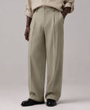 Mens Pinstripe Wide Leg Pants - Pleated & Drawstring