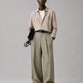 Mens Pinstripe Wide Leg Pants - Pleated & Drawstring