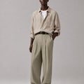 Mens Pinstripe Wide Leg Pants - Pleated & Drawstring
