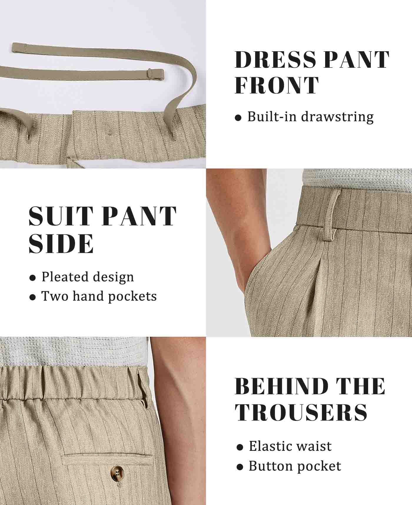 Mens Pinstripe Wide Leg Pants - Pleated & Drawstring
