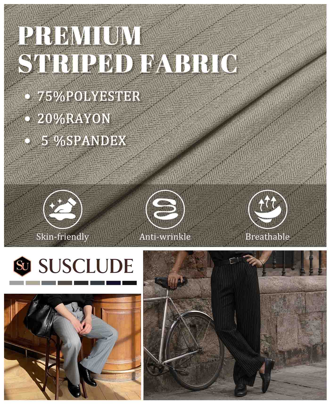 Mens Pinstripe Wide Leg Pants - Pleated & Drawstring