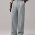 Mens Pinstripe Wide Leg Pants - Pleated & Drawstring