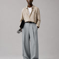 Mens Pinstripe Wide Leg Pants - Pleated & Drawstring