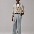 Mens Pinstripe Wide Leg Pants - Pleated & Drawstring