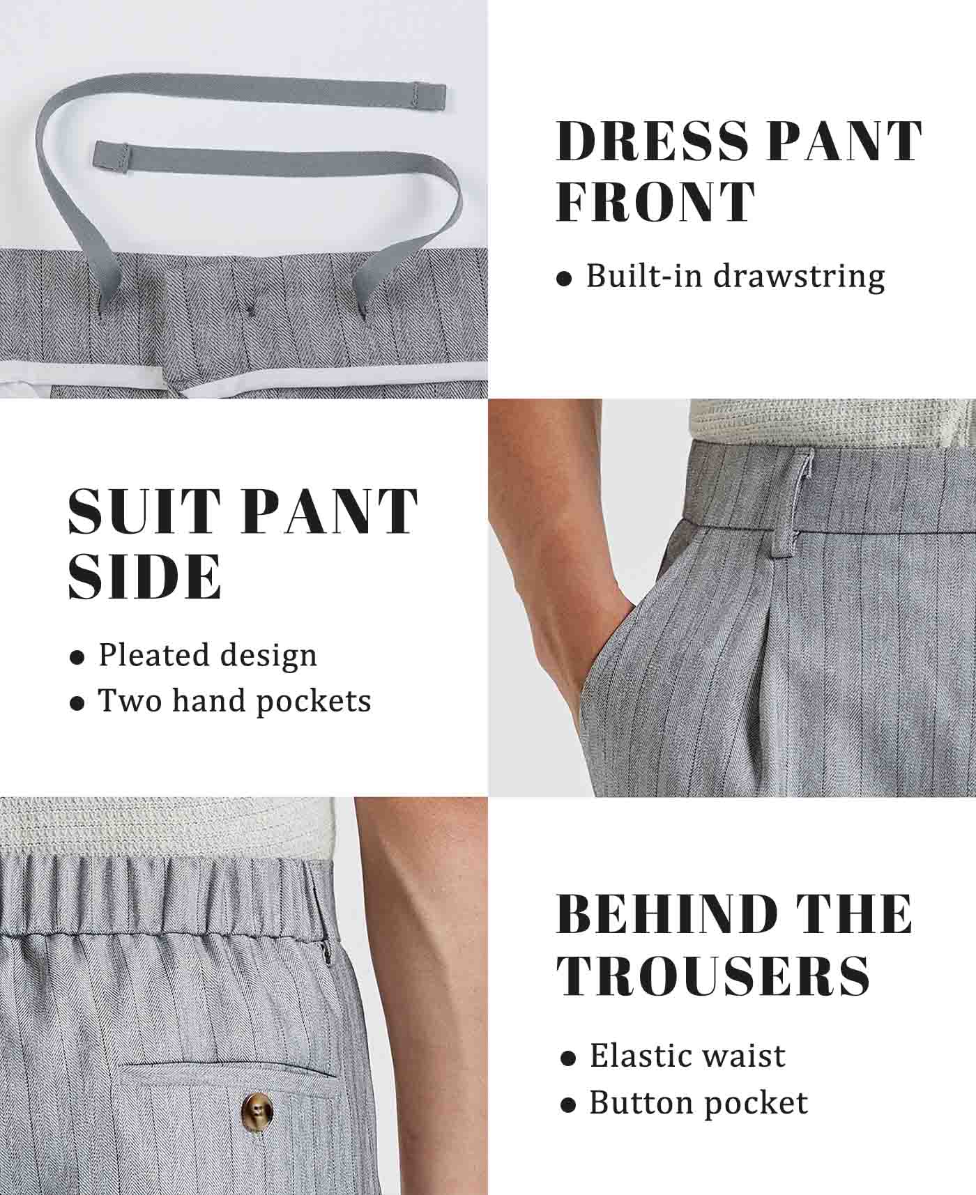 Mens Pinstripe Wide Leg Pants - Pleated & Drawstring