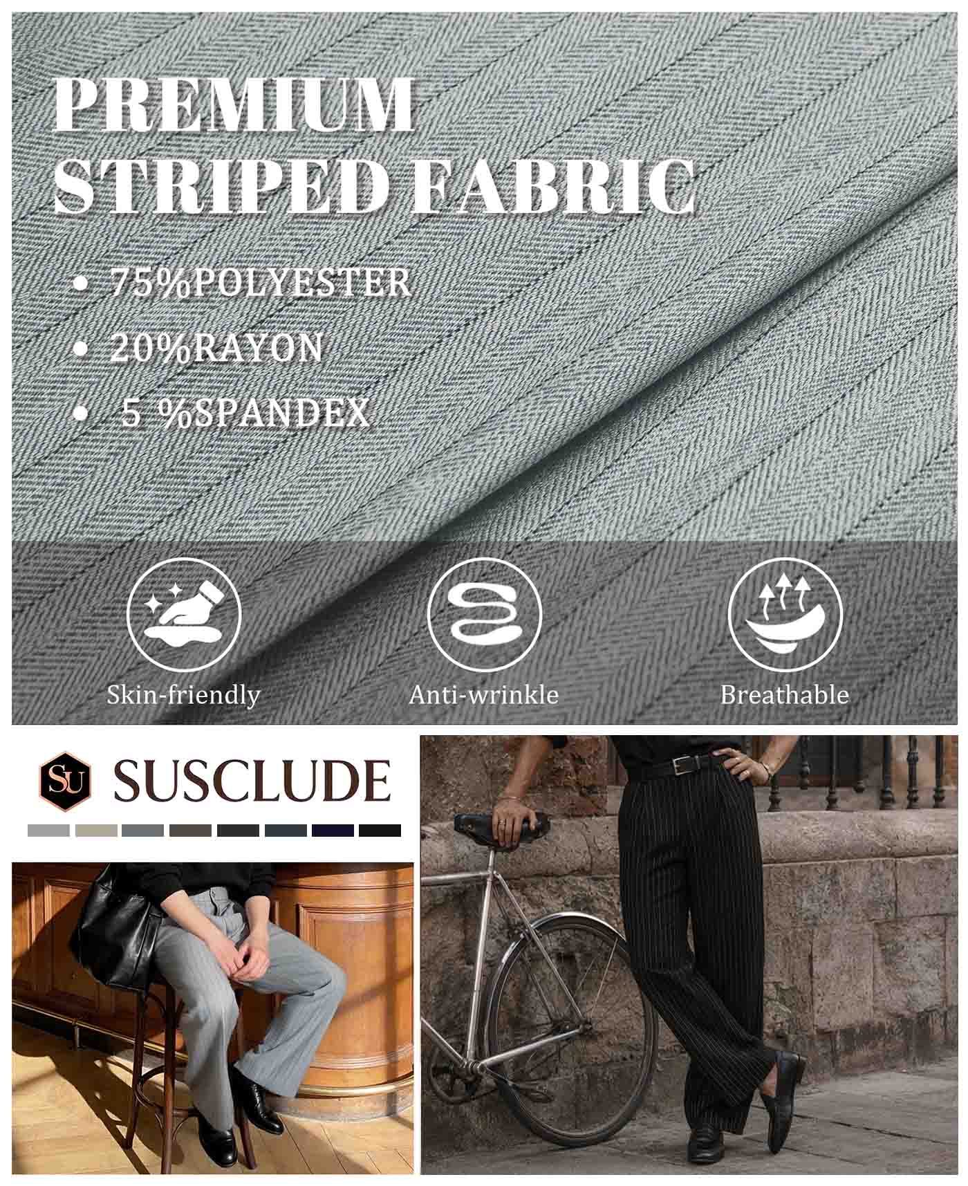Mens Pinstripe Wide Leg Pants - Pleated & Drawstring
