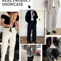Multi-angle display of army green Men's Pleated Baggy Dress Pants highlighting tailored fit and drape.