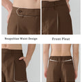 Features Neapolitan waistband front pleats slanted pockets elastic waist for diverse fits.