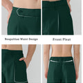 Features Neapolitan waistband front pleats slanted pockets elastic waist for diverse fits.