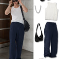Styling ideas with navy blue Men's Pleated Baggy Dress Pants vests bags and more for versatile looks.