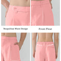 Features Neapolitan waistband front pleats slanted pockets elastic waist for diverse fits.