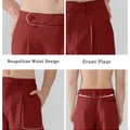 Features Neapolitan waistband front pleats slanted pockets elastic waist for diverse fits.