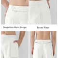 Features Neapolitan waistband front pleats slanted pockets elastic waist for diverse fits.