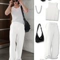 Styling ideas with white Men's Pleated Baggy Dress Pants vests bags and more for versatile looks.