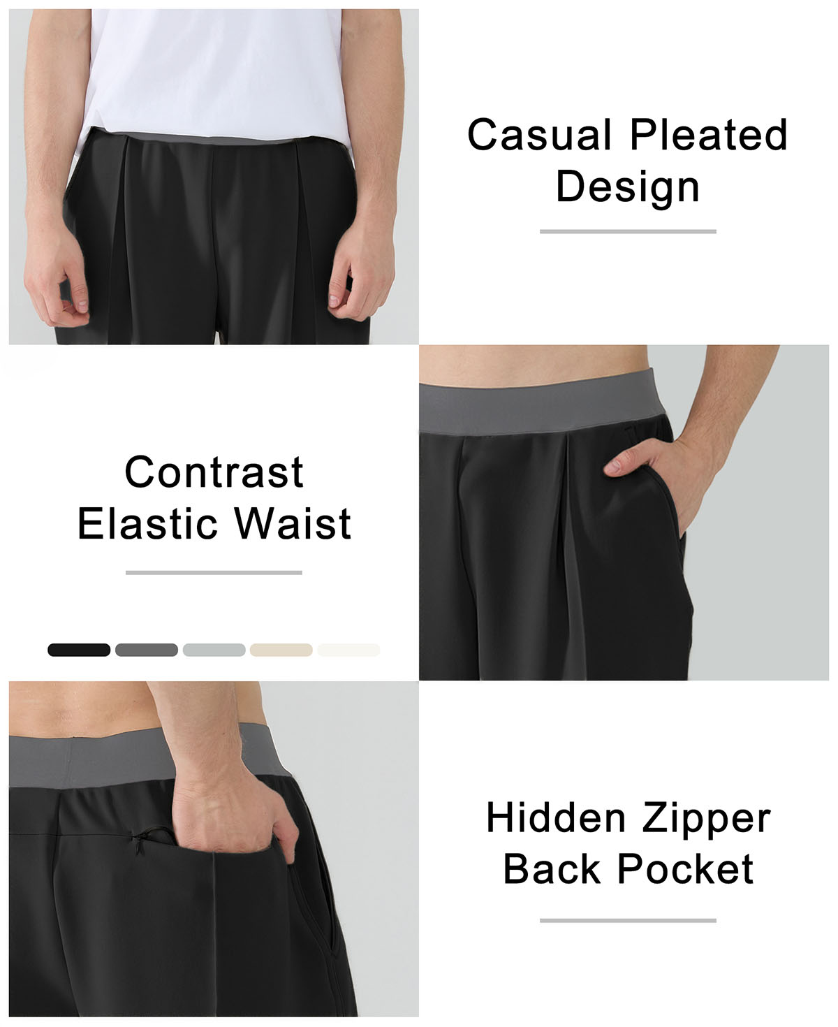 Features: casual pleats, contrast elastic waist (multi-color options), hidden zip back pocket on Y2K sweatpants.