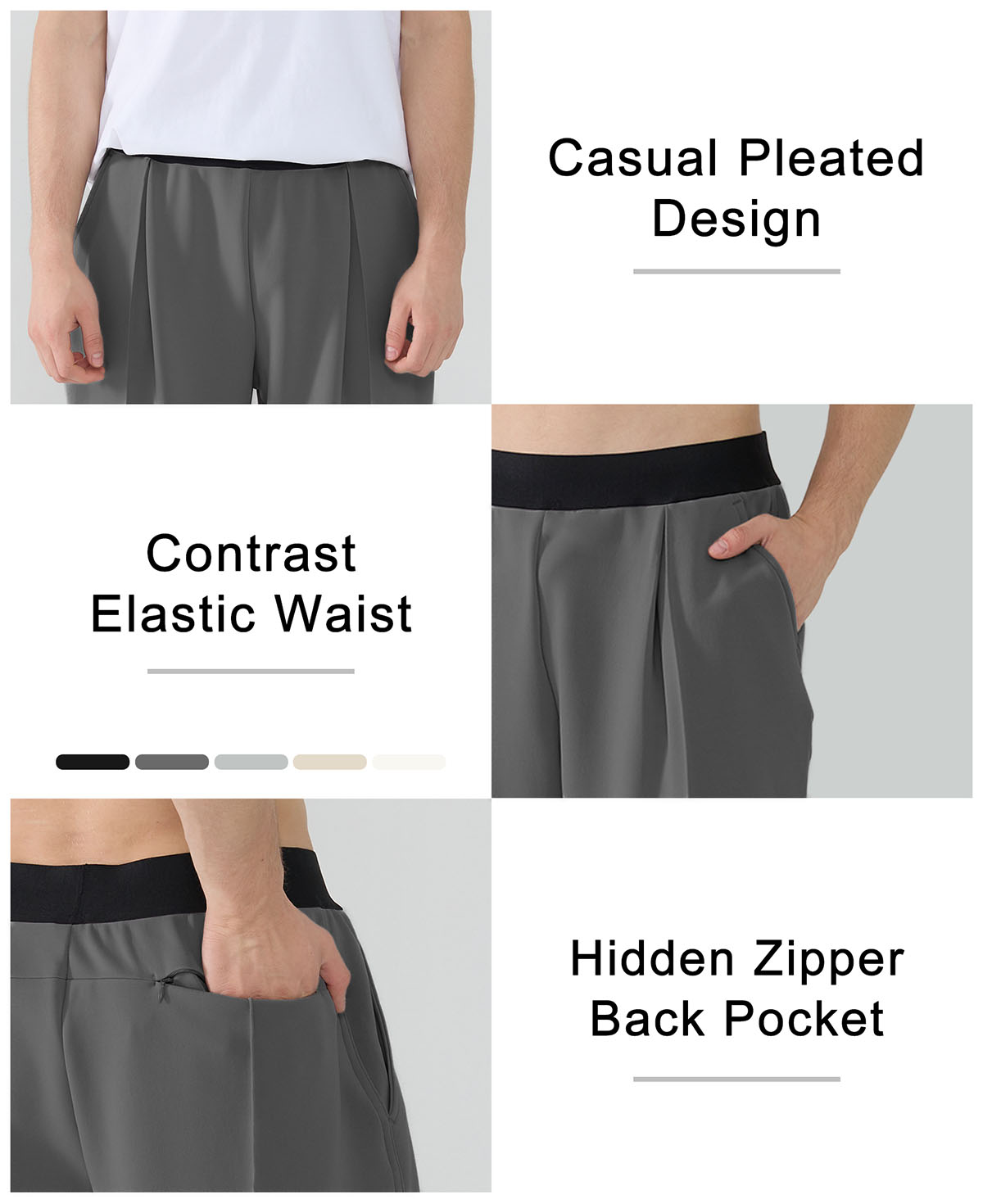 Features: casual pleats, contrast elastic waist (multi-color options), hidden zip back pocket on Y2K sweatpants.