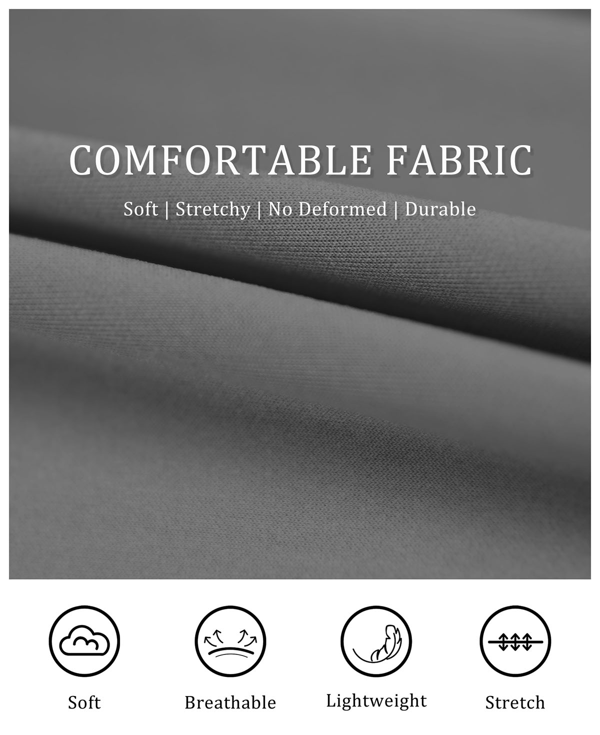 Soft, breathable, lightweight fabric with stretch for men's pleated baggy sweatpants, durable and shape-retaining.