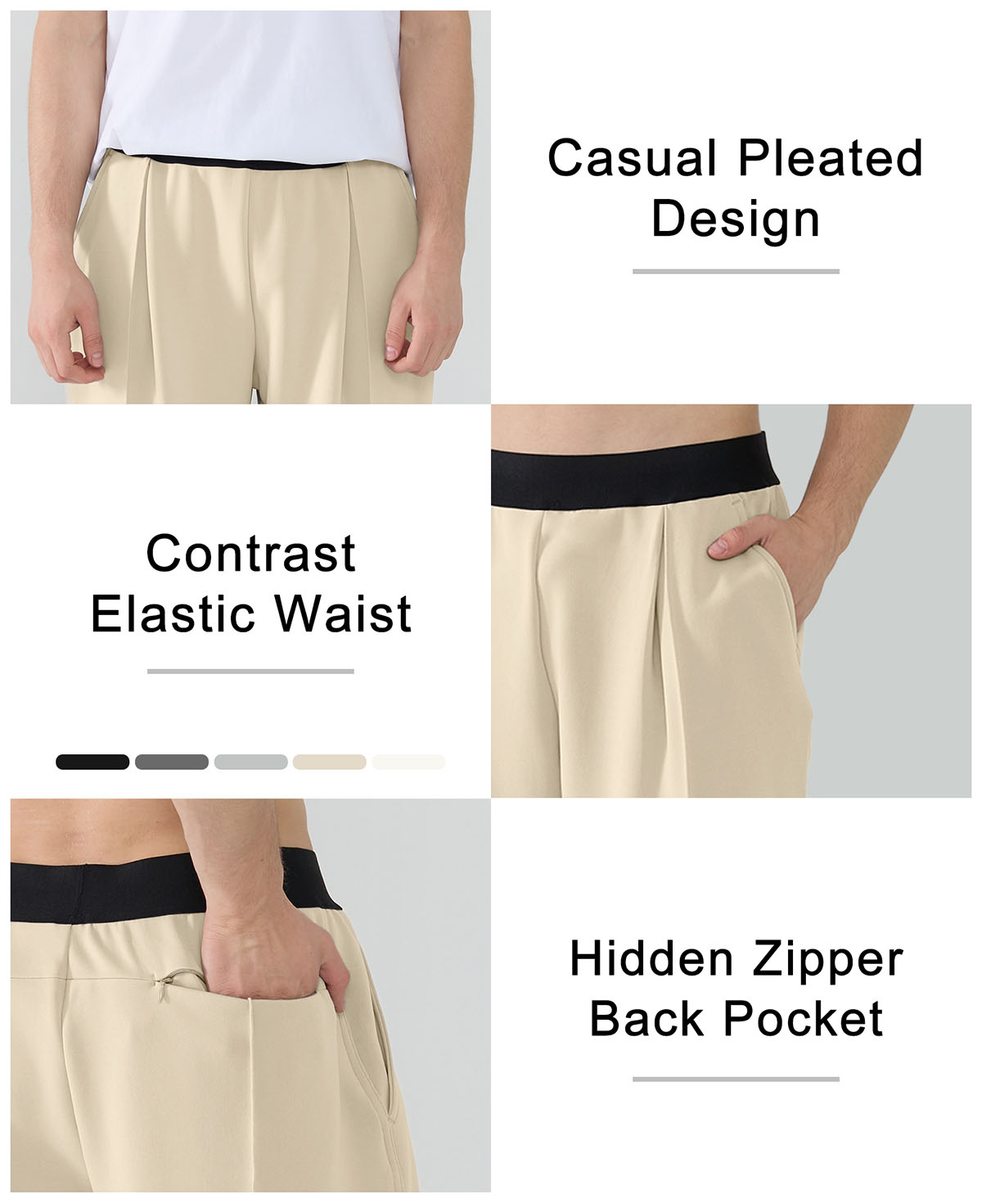 Features: casual pleats, contrast elastic waist (multi-color options), hidden zip back pocket on Y2K sweatpants.