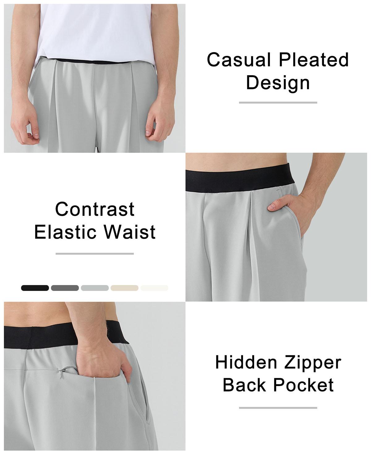 Features: casual pleats, contrast elastic waist (multi-color options), hidden zip back pocket on Y2K sweatpants.