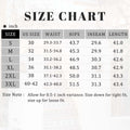 SUSCLUDE size chart for men's sweatpants in inches, including US sizes, waist, hip, inseam measurements, 0.5-1 inch tolerance.