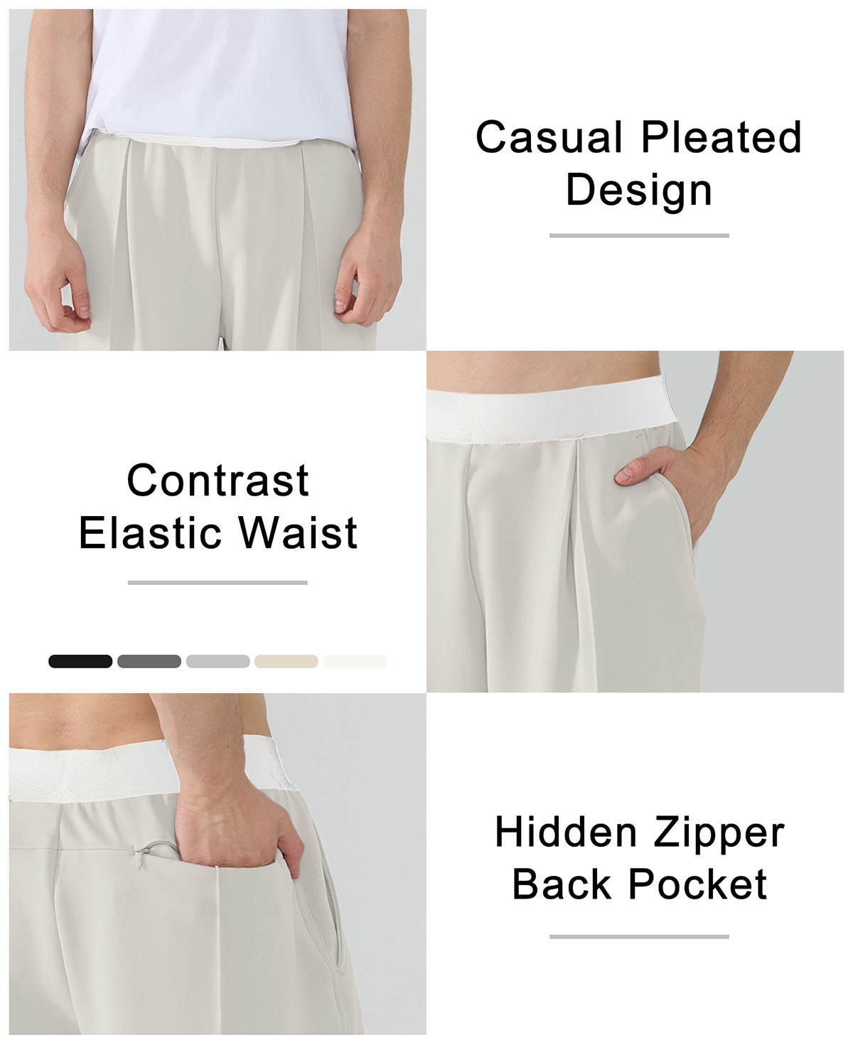 Features: casual pleats, contrast elastic waist (multi-color options), hidden zip back pocket on Y2K sweatpants.