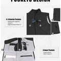8-pocket system: 4 outer (2 zip handwarmer , 2 chest), 4 inner, maximizing storage in black Men's Softshell Vest.
