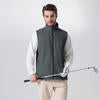 Model wearing dark grey Men's Softshell Vest with golf club, ideal lightweight layer for outdoor leisure activities.