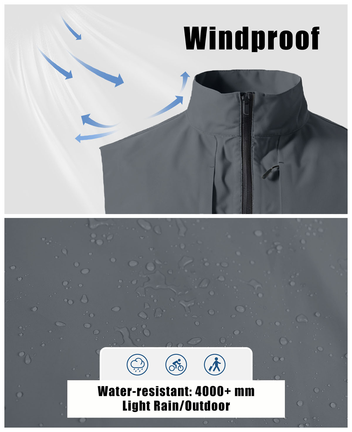 Windproof & water-resistant (4000,mm) softshell fabric, perfect for light rain and cool outdoor days.