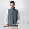 Model wearing light grey Men's Softshell Vest with golf club, ideal lightweight layer for outdoor leisure activities.