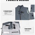 8-pocket system: 4 outer (2 zip handwarmer , 2 chest), 4 inner, maximizing storage in light grey Men's Softshell Vest.