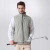 Model wearing sage green Men's Softshell Vest with golf club, ideal lightweight layer for outdoor leisure activities.