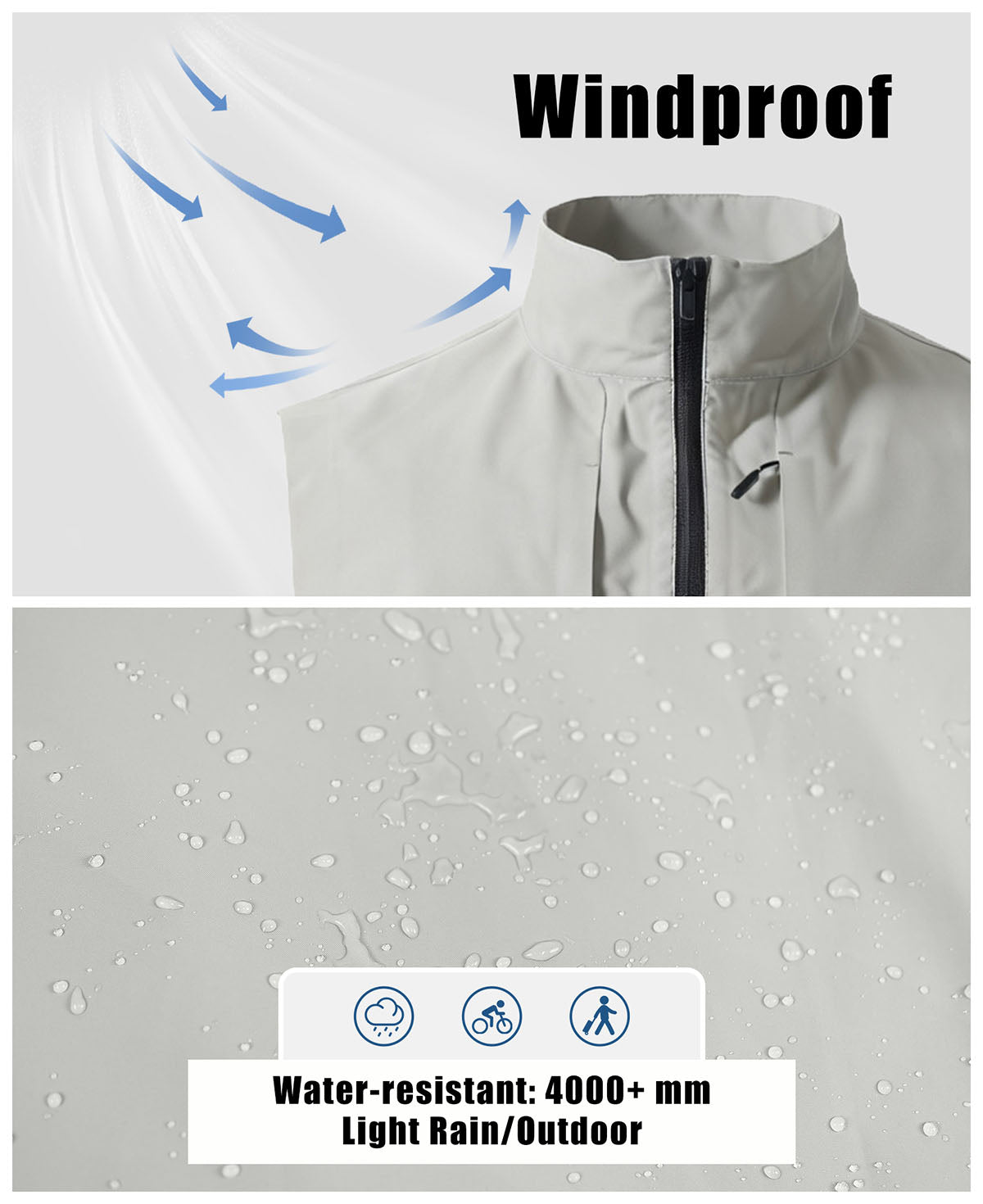 Windproof & water-resistant (4000,mm) softshell fabric, perfect for light rain and cool outdoor days.