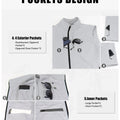 8-pocket system: 4 outer (2 zip handwarmer , 2 chest), 4 inner, maximizing storage in white grey Men's Softshell Vest.